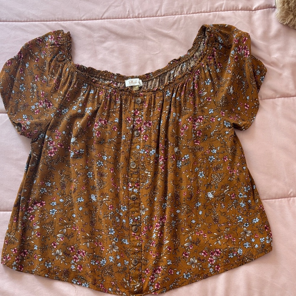 Floral Brown Off-Shoulder Top